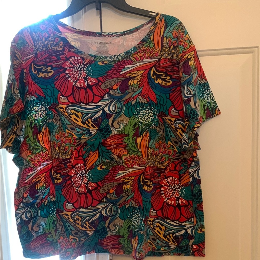 Westbound Multicolor Floral Short Sleeve Top 2X